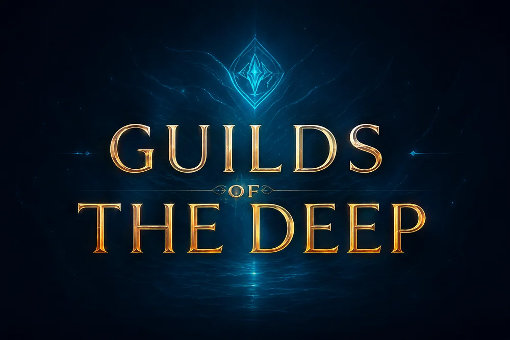 Visuel Guilds of the Deep, titre doré sur fond bleu profond