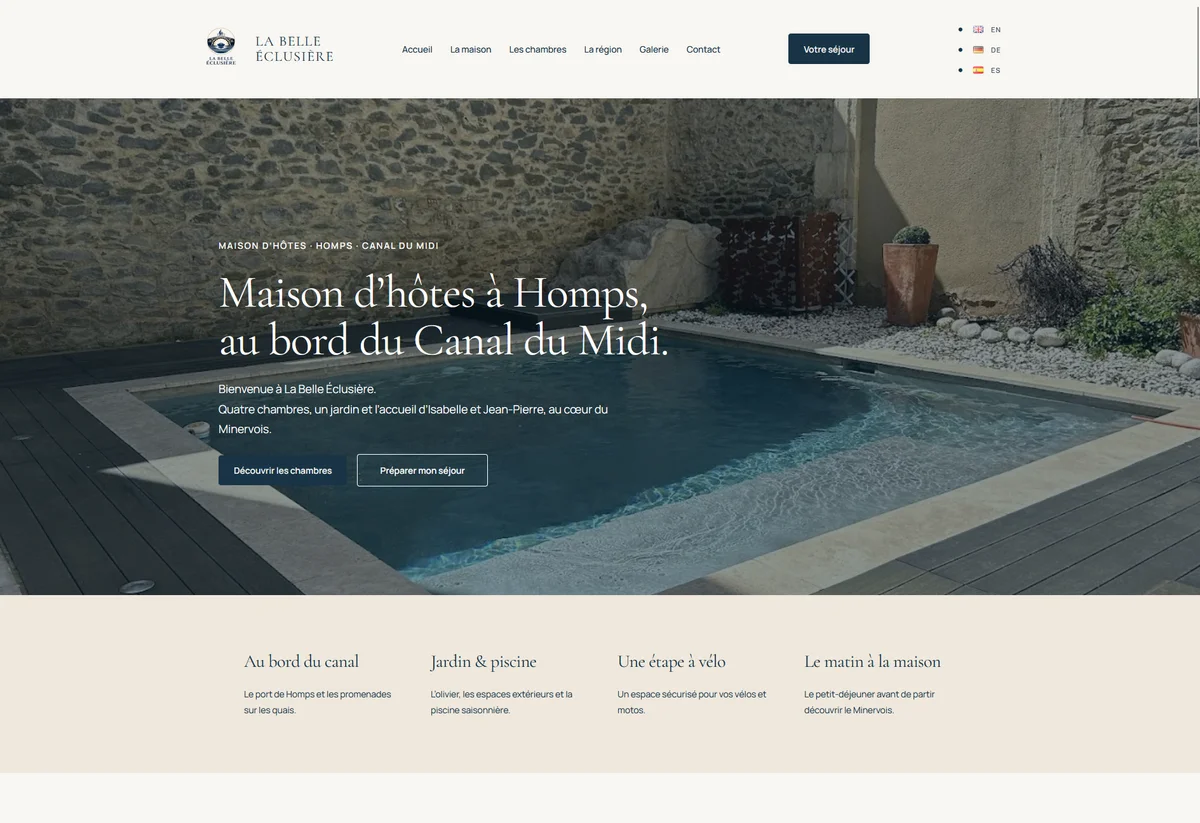 Capture du site La Belle Éclusière, maison d’hôtes à Homps